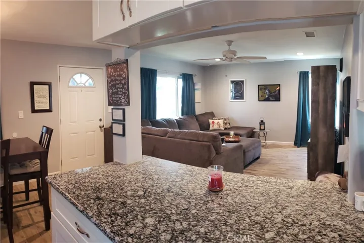 Kitchen looking into living room