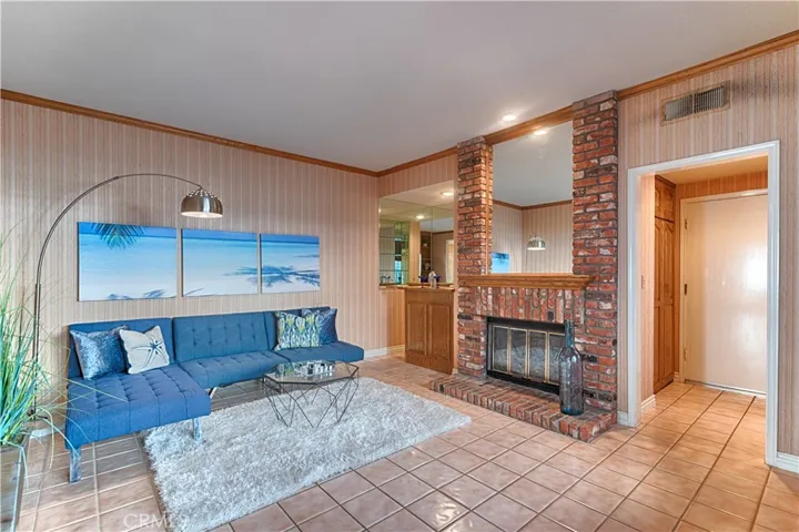 family room with fireplace and wetbar