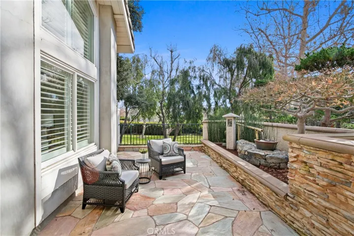 Front patio with peaceful fountain