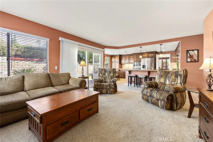 Family room view into kitchen