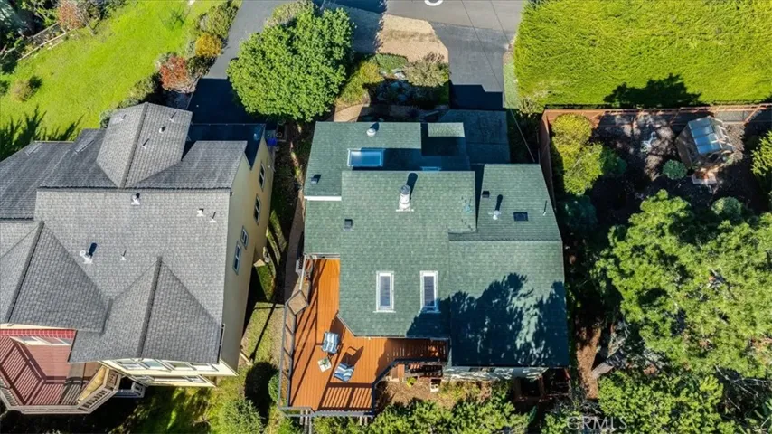 Aerial view of house (subject is orange deck).
