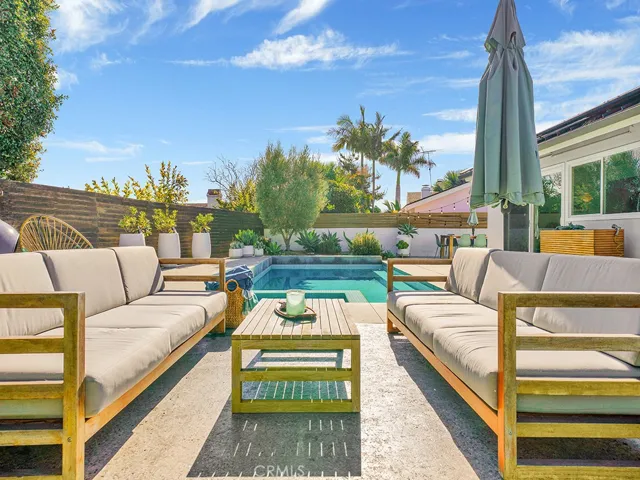 outdoor seating and pool