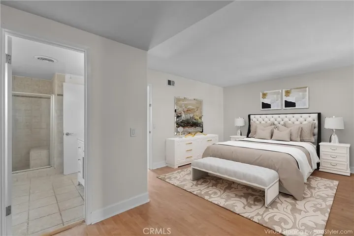 Virtually staged master bedroom
