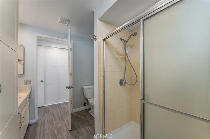 Walking shower with seat.