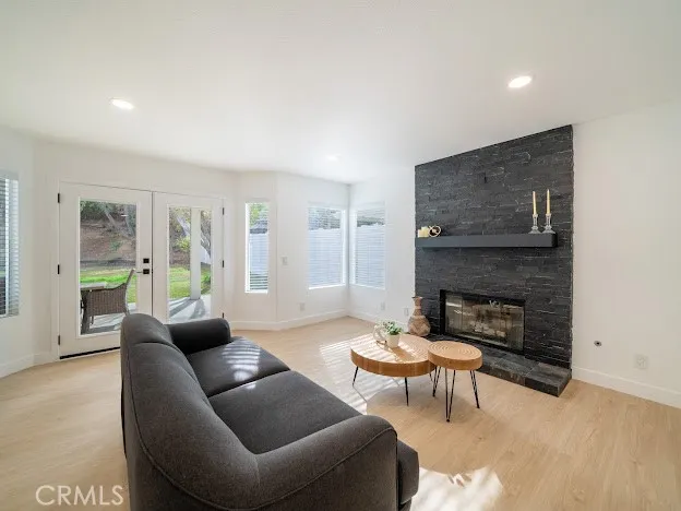 family room with fireplace