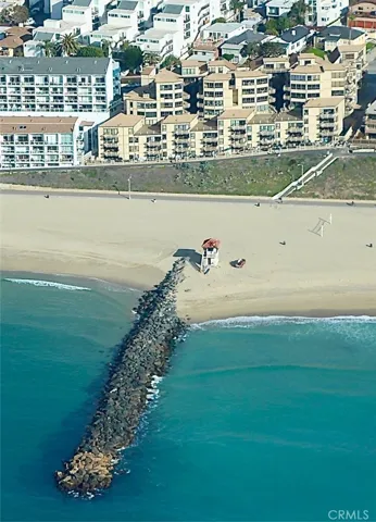 Aerial view of rock jetty