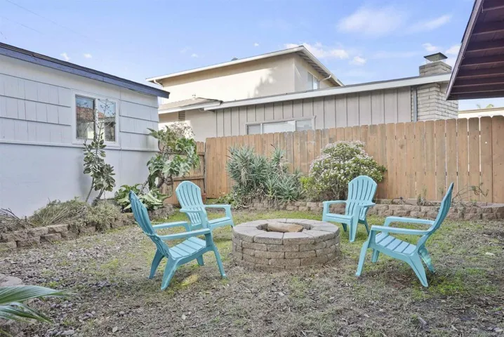 Wood-burning firepit in backyard
