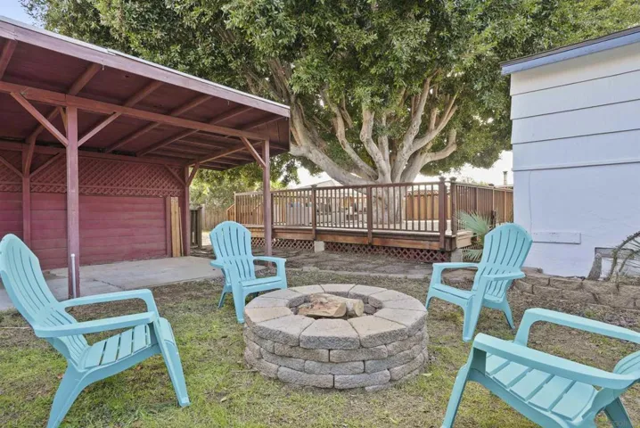 Wood-burning firepit in backyard