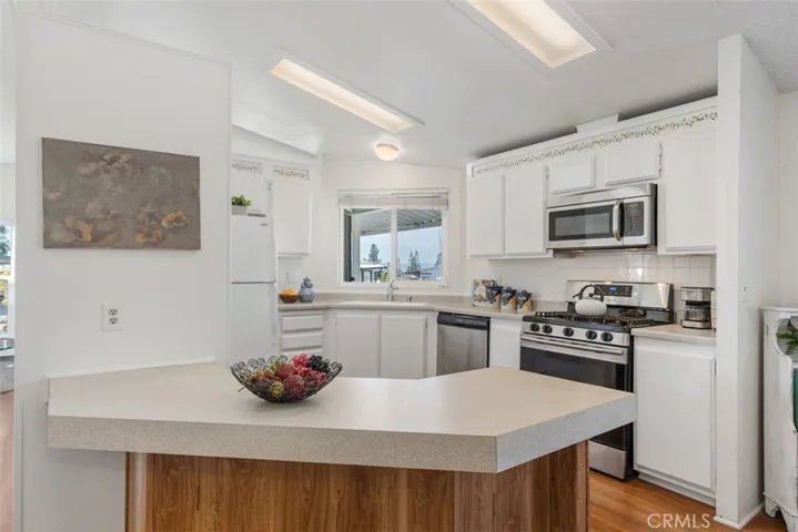 View of the kitchen from the family room.