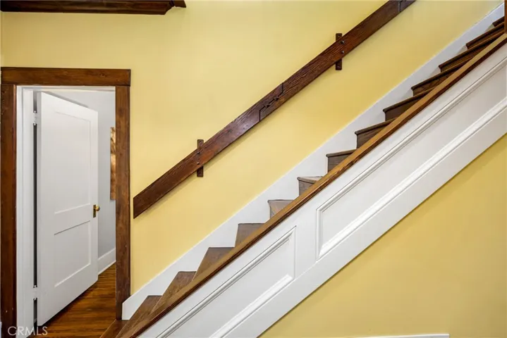 Douglas Fir Handrail, staircase leading to second floor