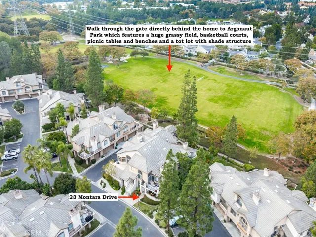 A drone view of the home and Argonaut park behind.