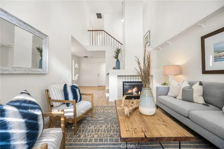 The spacious living room includes a fireplace to warm you up on a cold night.