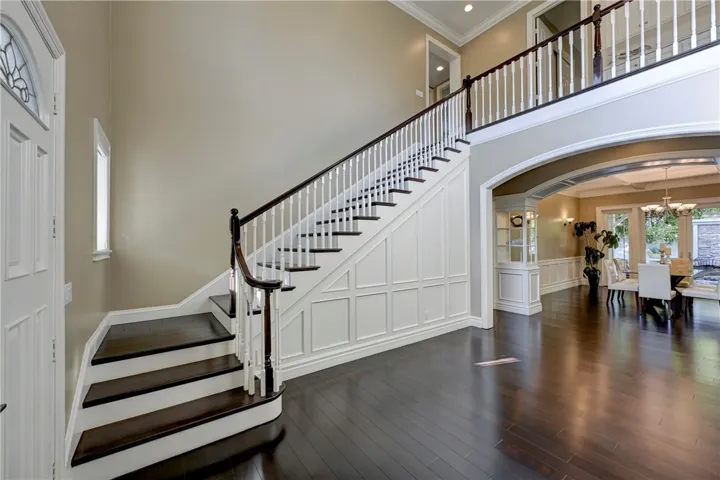 Custom stained staircase to match the floor.
