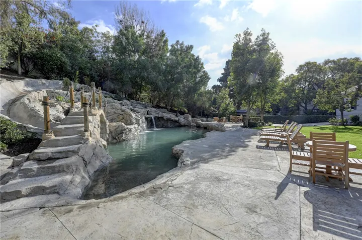 On the left side of this photo are the steps to the heated spa!