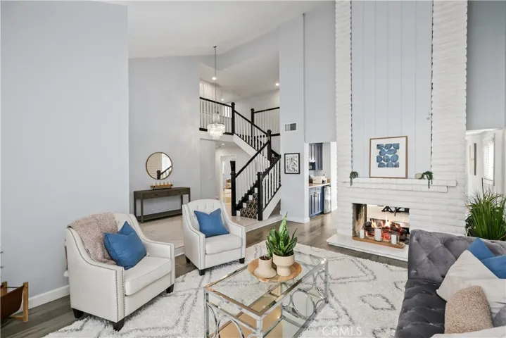 Two sided fireplace to dining room