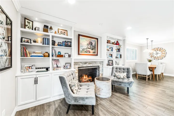 Curl up in front of the fire with a great book, glass of wine, or nice overflow seating for big gatherings.
Custom built-in bookshelves and storage cabinets keep necessities in reach and out of sight.