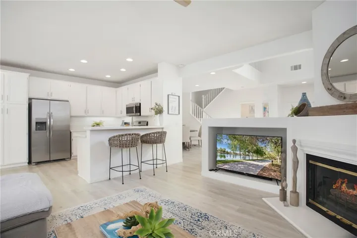View from family room towards kitchen and dining area