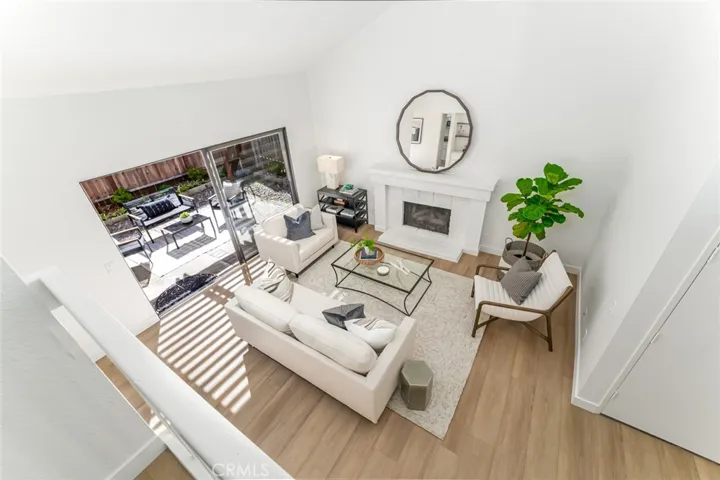 Living room with two-story ceilings