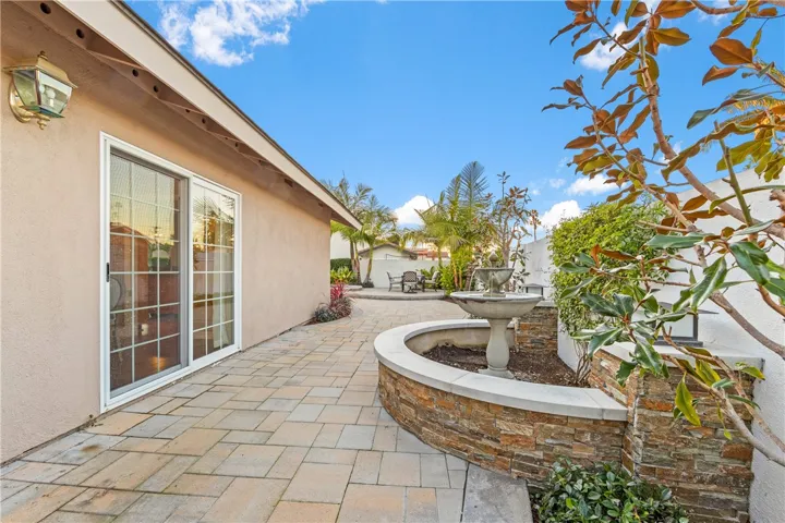 Sideyard and view of the fountain