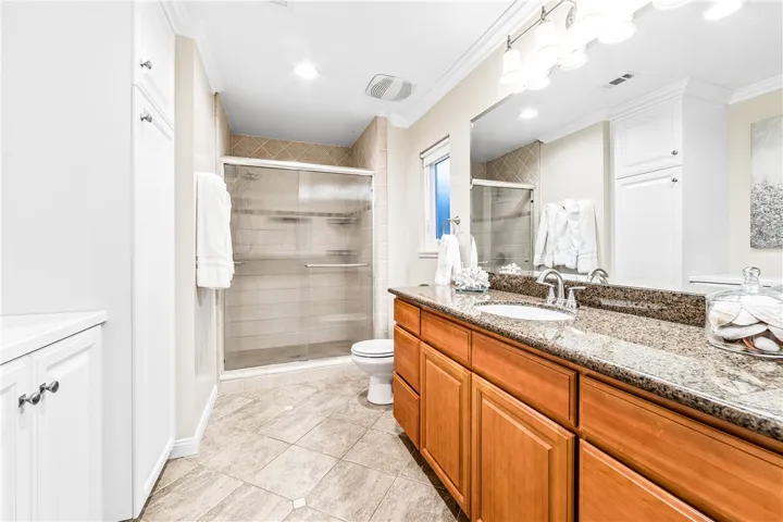 Built in cabinets in the primary bathroom