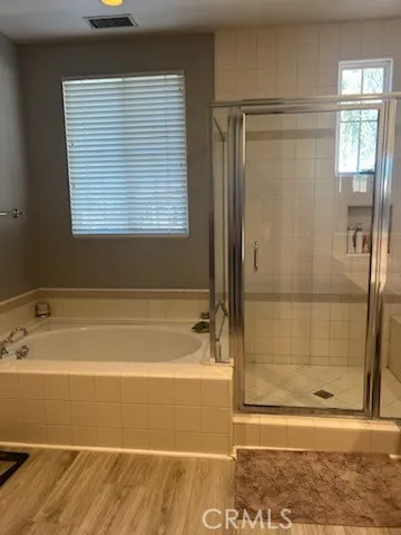 Primary bathroom with soaking tub and separate shower.