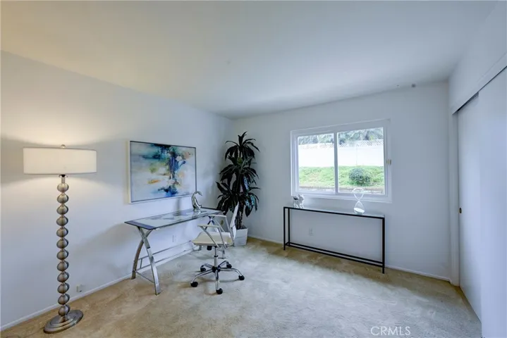 Downstairs bedroom or office with a large closet shown on the right of this photo.
