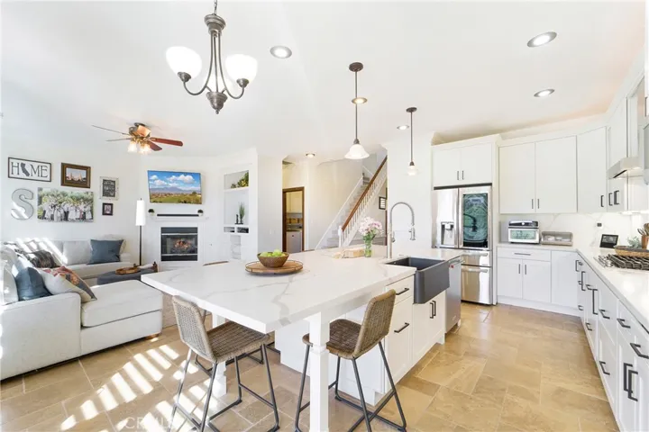 The kitchen opens to the family room.
