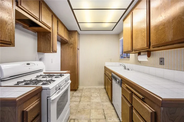 Galley style kitchen.