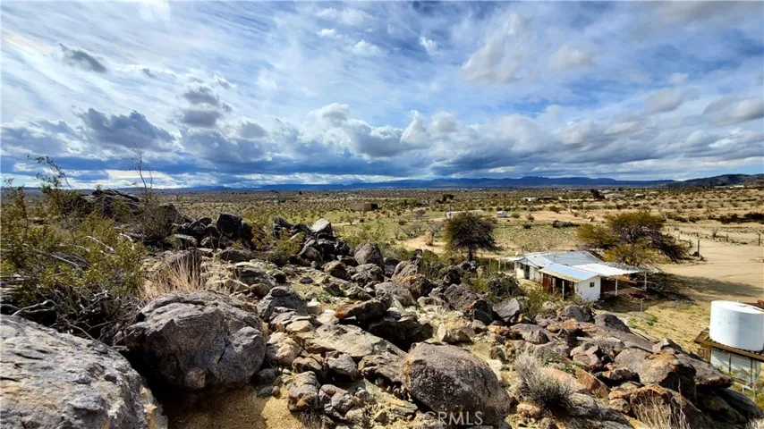 Wide angle of the San Gorgonio Mountain ranges from the rock outcrop on the east edge of the rec. cabin 5-acre parcel.