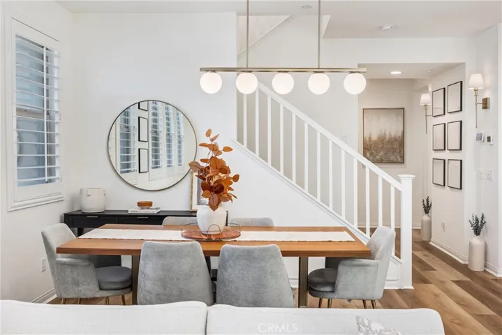 Spacious dining room and gorgeous lighting
