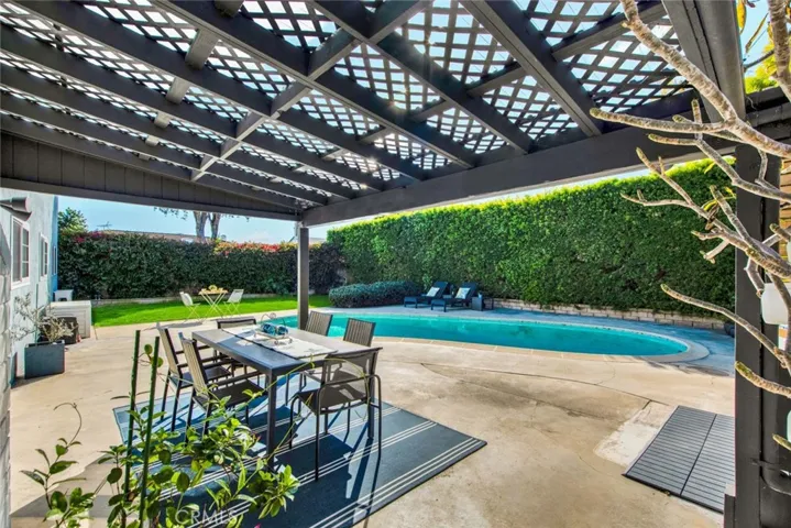 Entertainer's Dream Very Private Backyard with Covered Patio, Built-In BBQ Center, Sparkling Pool, Lawn, Lots of Deck Area