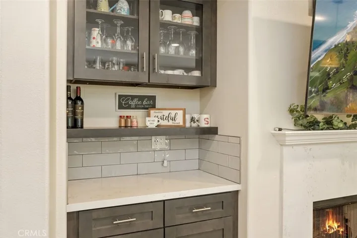 Beautiful coffee bar with cabinets