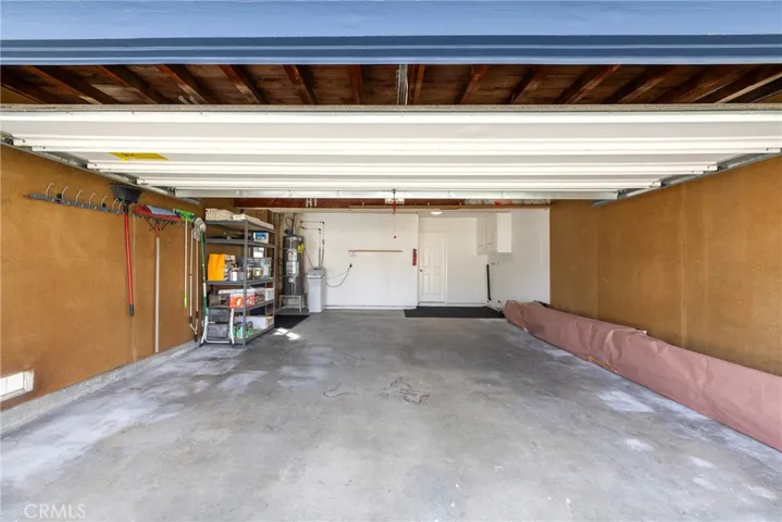 Two car garage with storage shelf