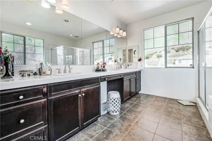 Master Bathroom with two sinks, vanity area