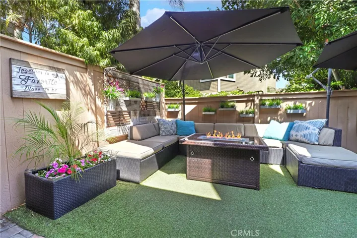 no patio furnishings just umbrellas