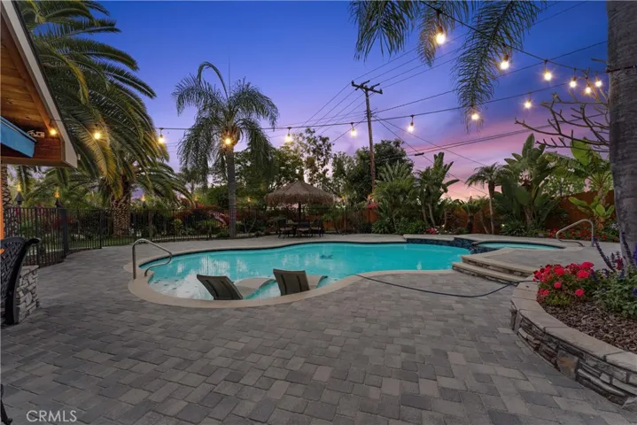 Twilight dip in the private heated pool