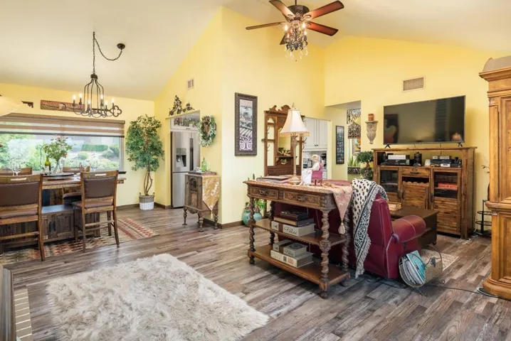 Actual color. View toward dining and kitchen.