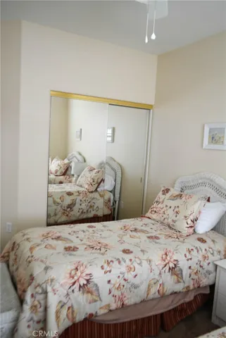 Mirrored door on guest bedroom closet