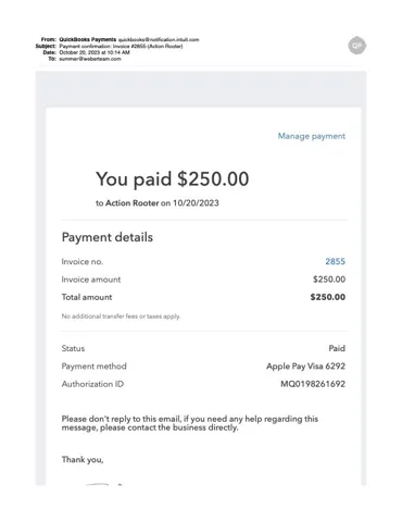 Action Rooter Sewer Lateral Scope Payment