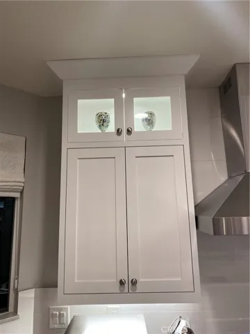 Kitchen lighted cabinet detail.