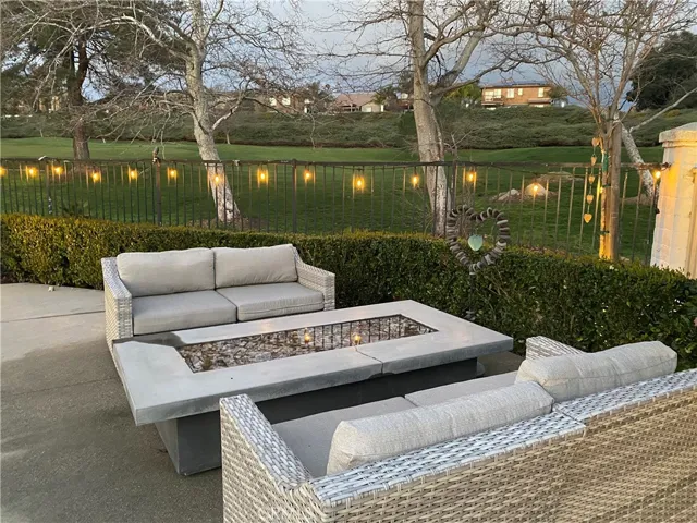 Lounge deck with linear fire pit.