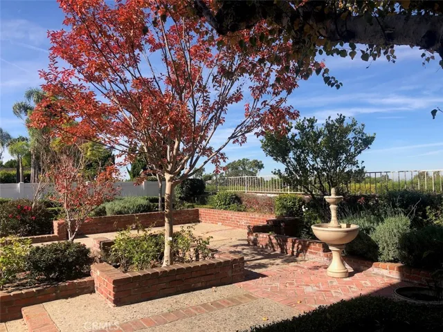 Back yard with lush landscaping