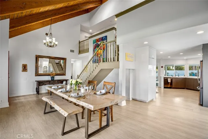Spacious and open to the beautiful kitchen.