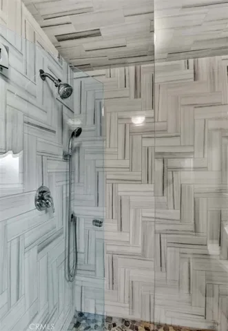 Mosaic Tile Inlay Walk In Shower, Frameless Clear Glass Enclosures