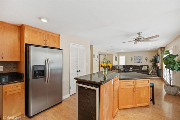 Spacious remodeled kitchen opens up to the family room.