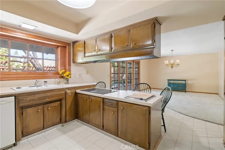 View of induction stove and eating counter