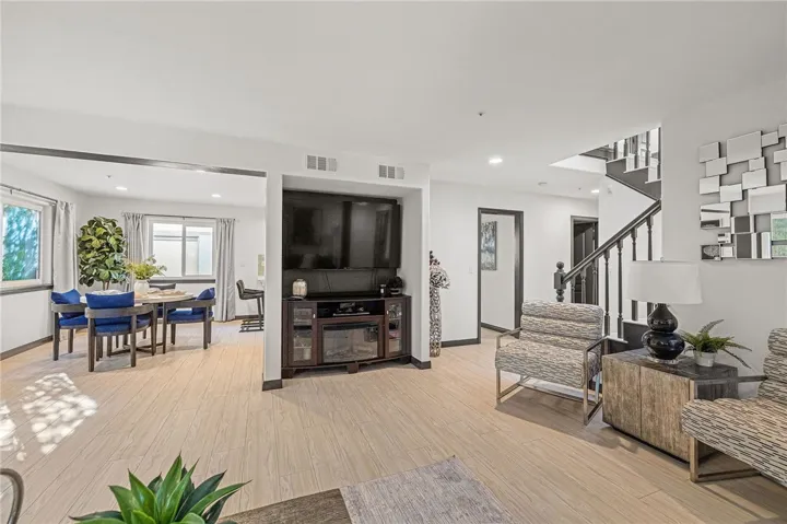 Open floor plan leads to dining area