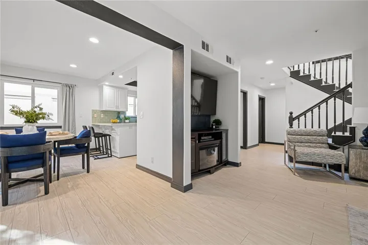 Open floor plan leads to dining area
