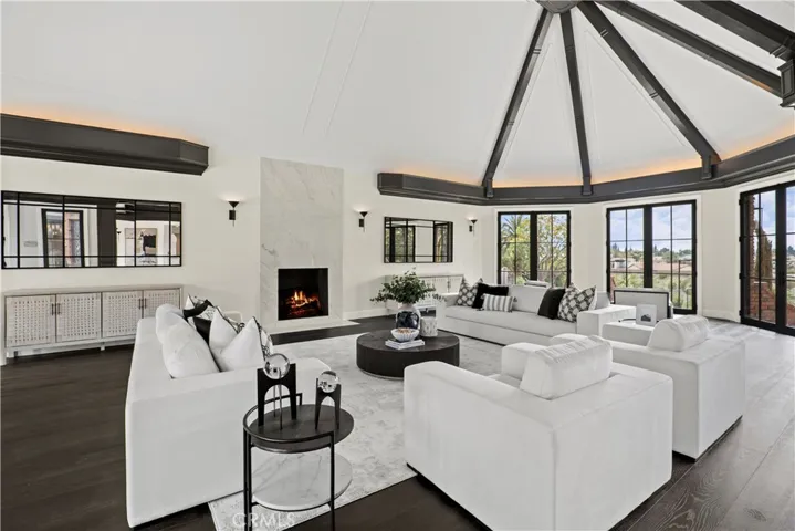 Family room with courtyard and mountain views