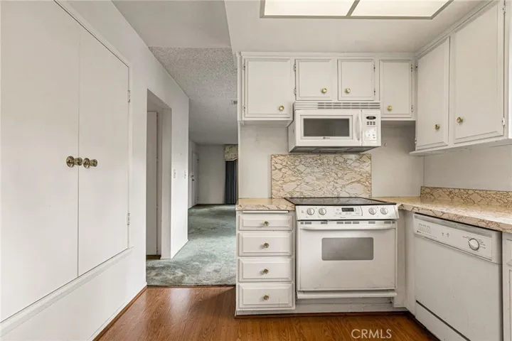 View from kitchen into dining/living room